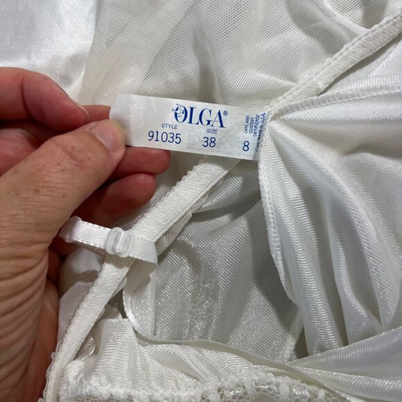 Closet Closing Sale! Vtg Olga white nightgown satin full length v neck lace uppe - Picture 6 of 8